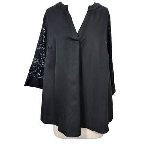 SHEIN Curve Top Black Lace Sleeve V Neck Blouse Shirt Womens Size 4XL Flowy